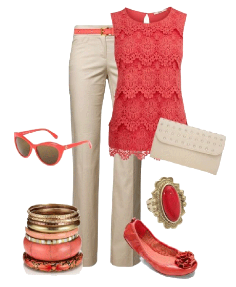 Coral Me Pretty Elegant, classy and so versatile, this outfit is perfect for more formal daytime events. It works with flats so you will save your feet and if you add a blazer you can take it from morning "conference" to evening dine arounds".