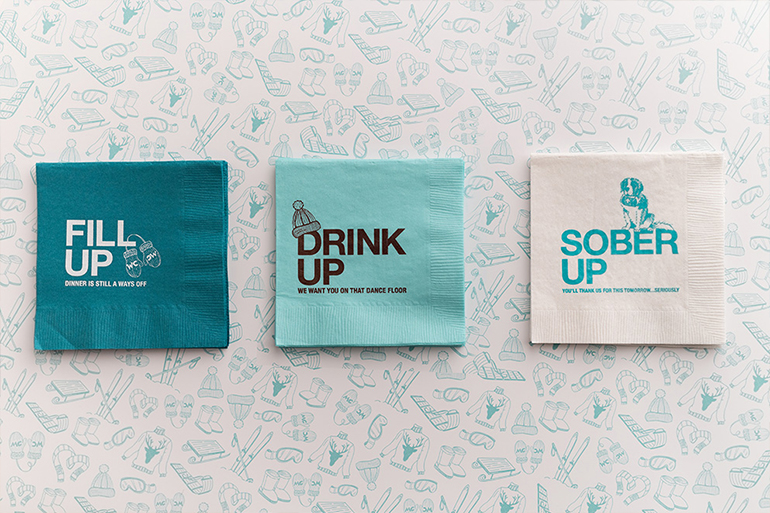 Custom cocktail napkins for before and after dinner